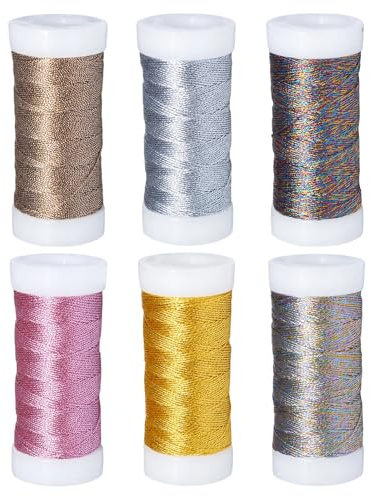 6 Rotoli Filo di Seta Dorato e Argentato, 0,4 mm x 50 m/Rotolo 6 Colori Cordoncino Metallico Colorato 300 m Filo per Collane Uncinetto per Fai da Te, Creazione di Gioielli, Collane, Braccialetti
