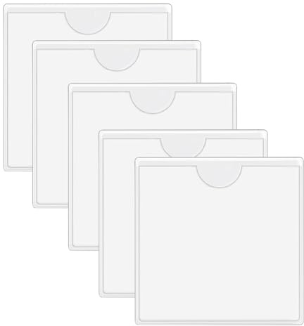 Clear Self Adhesive Label Pocket Holders, 4.13 x 4.13 in Reusable PVC Insert Card Sleeves for Shelves, Cabinets, Boxes and Car Windscreen Parking Permits, Waterproof Transparent Label Covers (5 PCS)