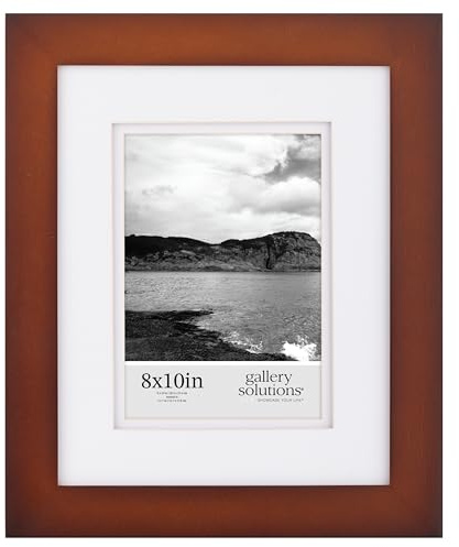 Gallery Solutions - 8x10 Flat Walnut Frame - Rectangular Tabletop or Wall Mount - For 5x7 Pictures - Premium Walnut Wood with Double White Mat - Versatile-Elegant For Home or Office Décor - Traditional Photo Frame