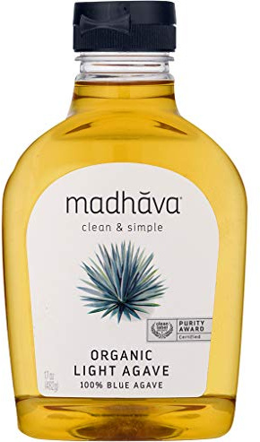 Madhava Organic Light Agave, 100% Pure Organic Blue Agave Nectar, Natural Sweetener, Sugar Alternative, Vegan, Organic, Non GMO, Liquid Sweetener, 17 Ounce