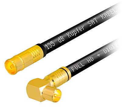 HB-DIGITAL - Cavo antenna HDTV in rame per ricevitore DVB-C, connettore per antenna IEC placcato oro 5X, schermato 135 dB, spina ad angolo di 90°, cavo coassiale 1080p Full HD UHD Ultra nero