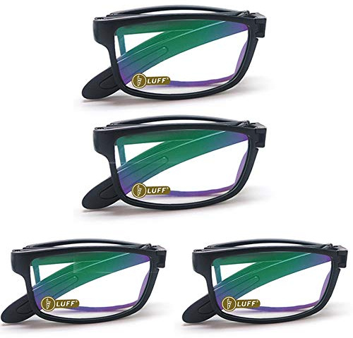 LUFF Faltbare Lesebrille Damen Herren Blaulichtfilter Leicht Mit Etui | Faltbare Lesebrille |Blaulichtfilter gegen Augenbelastung |Taschenbrille tragbar | Leicht bequem | HD Klare Sicht |4 Schwarz