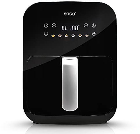 SOGO Friteuse à air chaud DELUXE FRE-SS-10480 3,5 litres, Four à air chaud, 6 modes automatiques et programmables, 1500 Watts, Noir