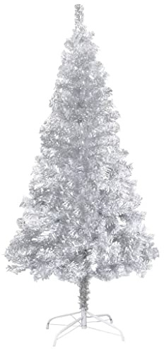 vidaXL Künstlicher Weihnachtsbaum mit Ständer Tannenbaum Christbaum Dekobaum Kunstbaum Weihnachten Dekoration Weihnachtsdeko Silbern 120cm PET