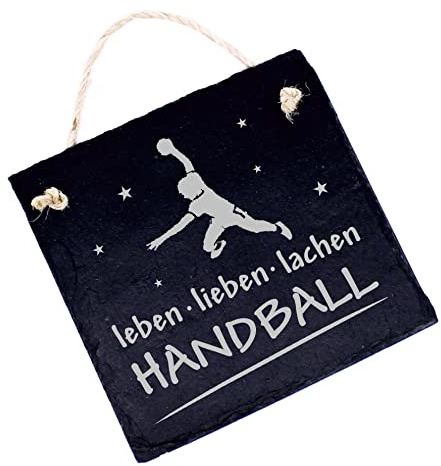 Handboll skylt skiffer dörrskylt gravyr – liv kärlek skratt – handboller dörrdekoration dekorativ skylt 11 x 11 cm