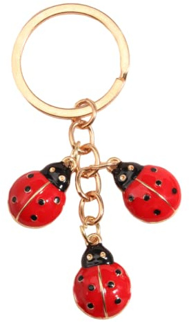 Porte-clés Coccinelle avec Trois Insectes Rouges - Finition Couleur Or - Cadeau pour les Amateurs