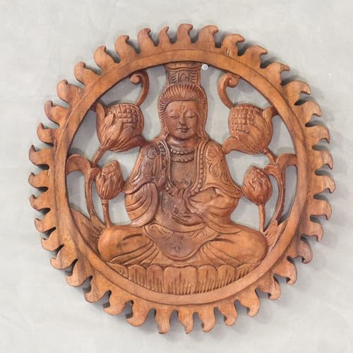 Oriental Galerie Wandbild Wanddeko Rund Mandala Relief Guan Yin Symbol Mythologie Deko Soar Holz Guanyin 30 cm