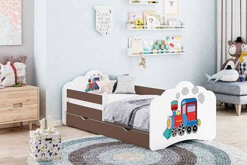 Happy Babies Kinderbett - Mit Matratze & Schublade und Rausfallschutz, 80x160, Mädchen Kinderbetten & Jugendbett Jungen Kids Bed, Jugendbett für Bodentief Ausziehbett Kleinkind, Lattenrost