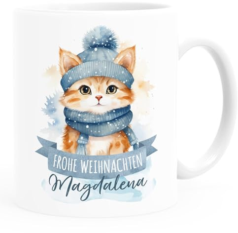 SpecialMe® Kindertasse Weihnachten Tier-Motive personalisiert mit Namen Namenstasse Geschenk für Jungen und Mädchen Weiss standard