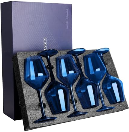 COOKY.D Copas de Vino Irrompibles Que Flotan en la Piscina - Lote de 6 440ml - Copas de Vino Tinto de Tallo Largo para Piscina - Azul