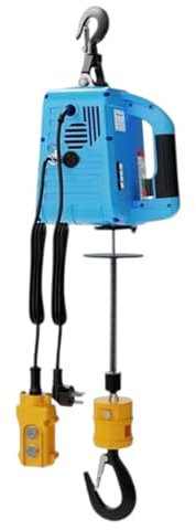 VNNHGB Mini polipasto eléctrico de 220 V, Elevador portátil para el hogar, cabrestante de elevación con Control Remoto, Adecuado para garajes, áticos, fábricas, etc.,Blue-500KG/7.6M