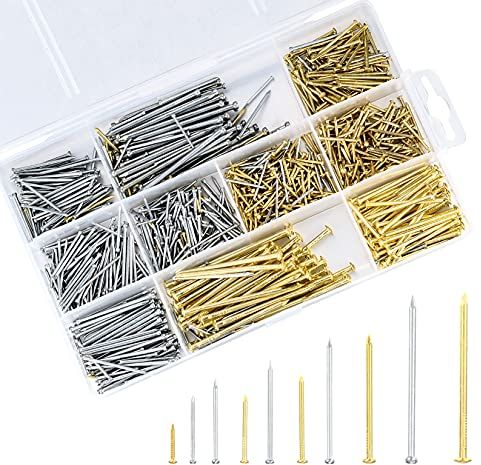 Set di 1000 Chiodi per Pareti, Chiodi Testa Rotonda in Legno, Chiodi per Appendere Quadri, Chiodi per Muro, Assortimento di Chiodi per Fissaggio Cornici, Lavorazione del Legno, Specchi con Cornice