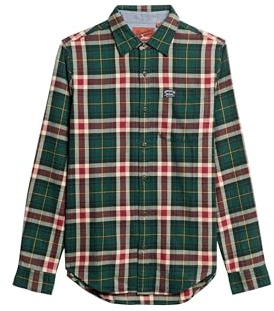 Superdry Herren Langärmliges Baumwoll-Holzfällerhemd Oregon Kariert Grün XXXL