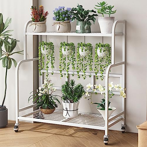 Pflanzenständer, Pflanzenregal, Blumenwagen aus Metall, Präsentationshalter für mehrere Blumentöpfe, Pflanzenständertisch mit Rädern, rollendes Pflanzenregal, Pflanzenaufbewahrungsregal, für Blumenlad