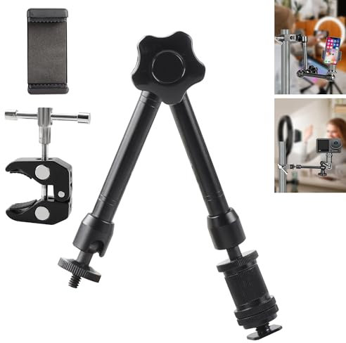 JUNART 11 Adjustable Magic Arm with Super Clamp and Mobile Phone Clamp,1/4 Anti-slip Thread,for Monitor,LED Light,Flash,Microphone,DJI Osmo