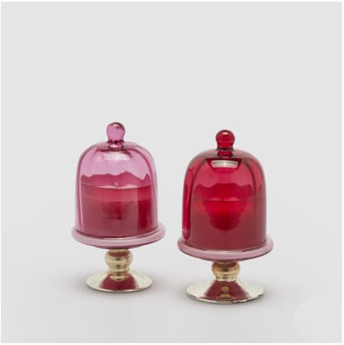 EDG - Enzo De Gasperi Vassoio in Vetro con Campana e Candela profumata D9xH16 cm 2 Varianti(1pz) Rosa