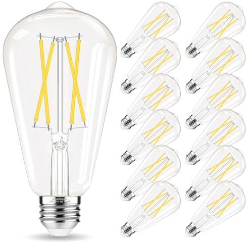 GvvooHome Edison Bulbs 60 watt Equivalent LED, E26 LED Bulb Non-Dimmable, 4000K Daylight White, ST58 Vintage Light Bulbs, 90+ CRI, 6W 600LM, E26 Medium Base, Clear Glass, 12 Pack