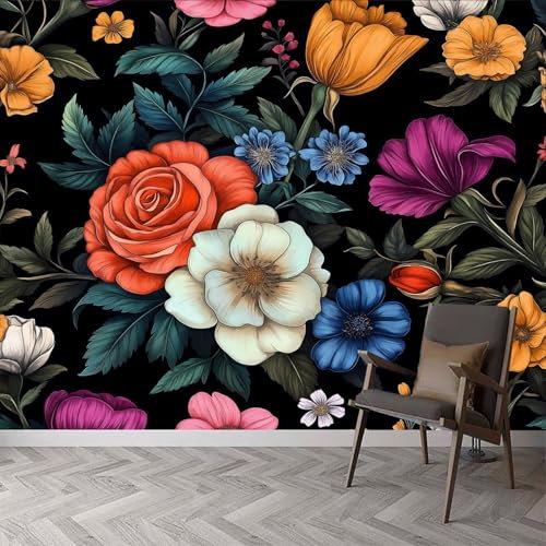 Vlies Fototapete Kinderzimmer B200 x H140 cm, Vintage Stil Pflanzenrosen Fototapeten Tapeten für Kindertapete - Retro Blumen Vliestapete Wandtapete Wanddeko Tapete 3D Effekt Schlafzimmer