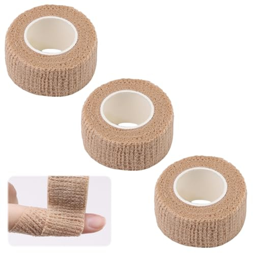 3Pcs Cohesive Finger Tape Self Adherent Cohesive Bandages Breathable Elastic Athletic Tape for Protect Finger and Wrist Veterinary Treatment Protective Furniture 2.5cm Wide x 4m Long (Skin Color)