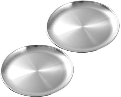 IMIKEYA Bandeja De Acero Inoxidable 26 Cm, Plato Multifuncional para Barbacoa y Buffet, Resistente y Ligera, Adecuado para Hogar y Restaurante, Pack De 2 Unidades