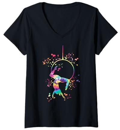 Damen Aerialist Colorsplash Aerial Ring Kinder Lyra Aerial Hoop T-Shirt mit V-Ausschnitt
