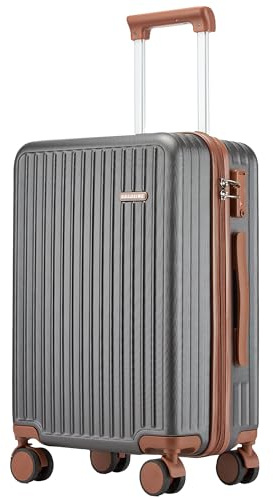 Ruausine Handgepäck Flugzeugtauglich Hartschalenkoffer mit 4 Spinner-Rollen Leichter Kleiner Reisekoffer mit TSA-Schloss (Grey)