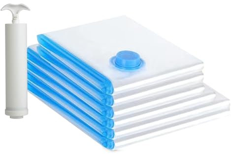 Bolsas Vacio Ropa 6 Piezas,3 Tamaños (2×100×80 cm, 2×100×70 cm, 2×80×60 cm), Sin BPA, Con Bomba Manual y Cierre Hermético - Bolsas Ropa Al Vacío Reutilizables Para Hogar y Viajes, Ahorro de Espacio