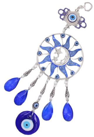 Vaguelly Adorno Colgante de Ojo Turco Azul Atrapa Sueños de Metal para Decoración de Pared Amuleto de Protección para Hogar y para Interior y Exterior