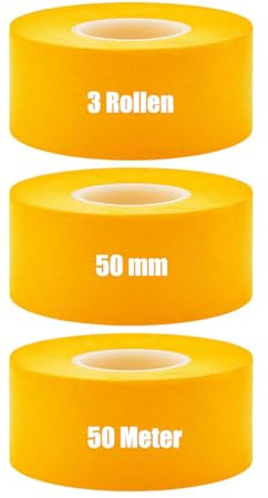 LECUNE 3 Rollen Kreppband, 50 mm x 50 m,Malerkrepp UV beständig (Goldband)