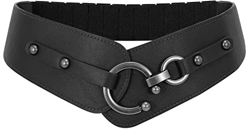 LEACOOLKEY Cintura Larga Donna Elastica Vintage con Fibbia a Scatto in Lega per Abiti,A-Nero,116cm(Misura vita 120cm-127cm)