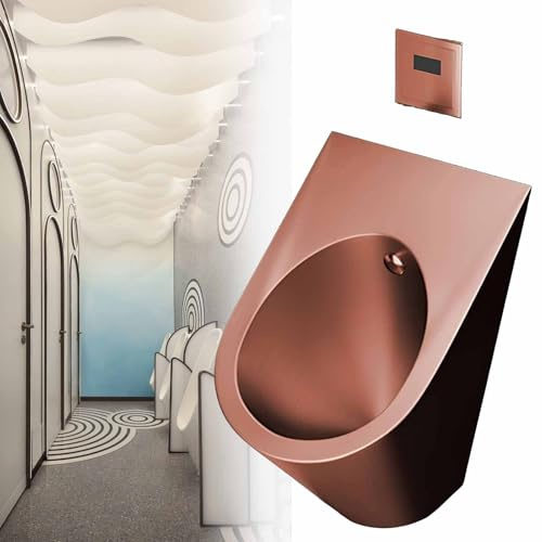 Urinario de acero inoxidable montado en la pared para hombre, descarga automática, inducción inteligente, antiolor, accesorio de baño comercial al aire libre (oro rosa)