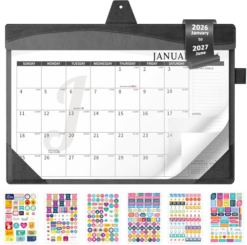 Ospelelf Leather Desk Calendar 2026-2027 with Storage Pocket Protective Cover Large 12x17 Monthly Planner Pad 18 Months January 2026 - June 2027 Black