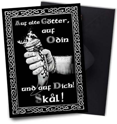 TinyTami Wikinger Geburtstagskarte mit Viking Met Trinkhorn Spruch Auf alte Götter Postkarte hochglänzend 10 x 15 cm mit Briefumschlag keltisch Mittelalterliche Glückwunschkarte