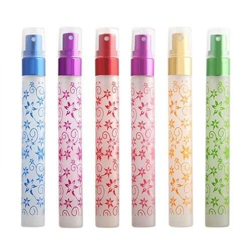 Enslz Juego de 6 Botellas de 10 ml con diseño de Flores, rellenables y rellenables, para Viajes, de Cristal, atomizador, con pulverizador