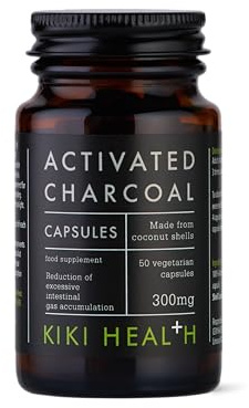 KIKI Health - Activated Charcoal 300mg - Made from 100% Pure Coconut Shells - Contributes to Reducing Excessive Flatulence After Eating - Natural Teeth Whitener - 50 Capsules