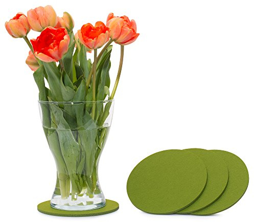 FILU Filzuntersetzer rund 15cm 4er Pack (Farbe wählbar) Grün - Untersetzer aus Filz für Tisch und Bar als Glasuntersetzer/Getränkeuntersetzer für Glas und Gläser