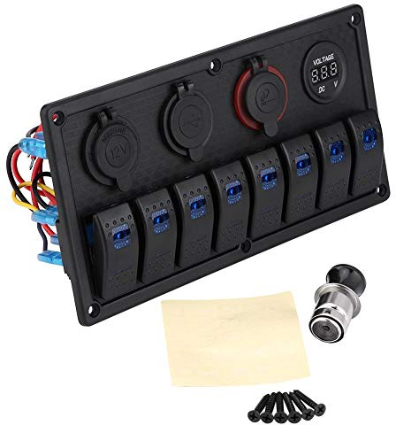 8-Tasten Wippschalter-Panel, LED, Wasserdicht, Marineblau, 12-24V, für Auto, Wohnmobil und Boot