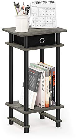 Furinno Turn-N-Tube Tall End Table, Side Table with Bin, French Oak Grey/Black
