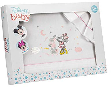 Interbaby MN006-12 3Stück Bettwäsche Wiege Disney Minnie Mouse Weiss/Rosa, rosa, 180 g, cuna