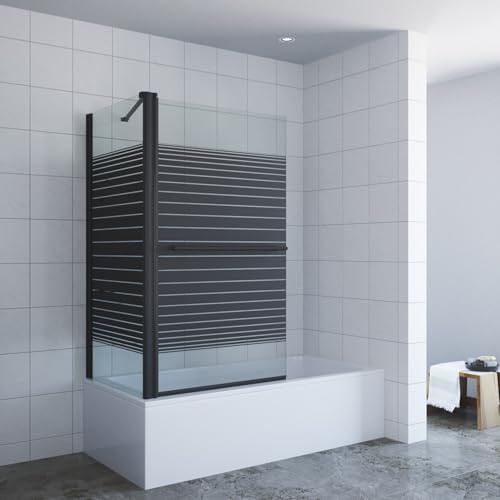 AQUABATOS Badewannenaufsatz Eck Glas mit Seitenwand schwarz matt 80 x 70 x 140 cm Eckdusche Industrial Style Eck-Duschtrennwand für Badewanne Duschwand Glas 5 mm Sicherheitsglas NANO