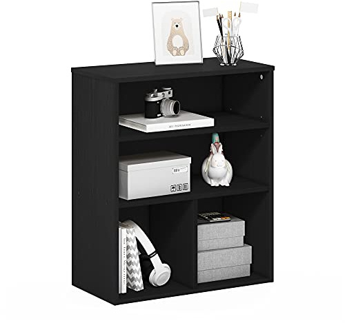 Furinno PASIR Book Shelf, 3-Tier Display Bookshelf with Adjustable Shelf, Bookcase, 11.8 x 23.6 x 28.2, for Living Room, Bedroom, Home Office, Black Oak
