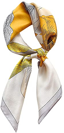 100% ren mullbärssilke, fyrkantig halsduk 27 tum x 27 tum - 70 cm huvudscarf för kvinnor, naturlig silkesscarf tryckt huvudduk, gul blomma, 27in