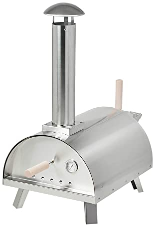 Trueshopping Pizza Oven Portable Stainless Steel Outdoor Pizza Oven with 13 inch Pizza Stone Base Multi Fuel Charcoal, Pellet and Wood Fired Pizza Maker BBQ Smoker, Silver