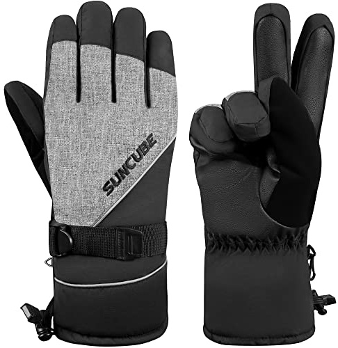 SUN CUBE Ski Snowboard Gloves Men Women, Snow Gloves Waterproof Breathable, Winter Gloves Snowboarding Skiing Insulated Warm, Heather Gray, S