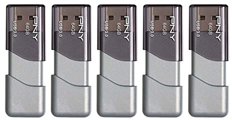 PNY 64GB Turbo Attaché 3 USB 3.0 Flash Drive, Silver (Pack of 5)