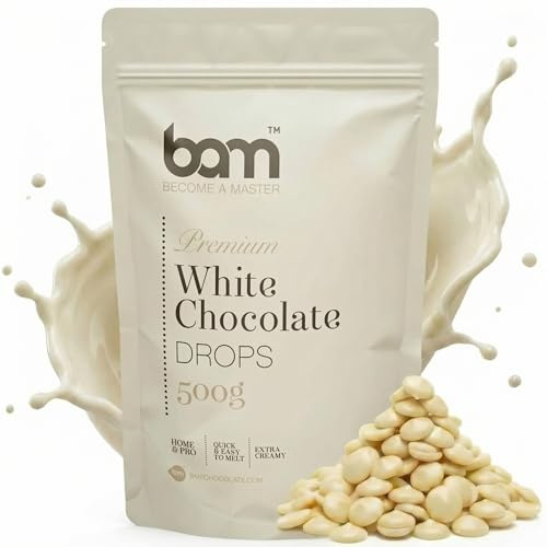 BAM Weiße Schokolade Drops – Kuvertüre Callets zum Schmelzen & Backen – Weiße Schokodrops für Schokofondue, Ganache & Schokobrunnen – White Chocolate Chips - 500 g