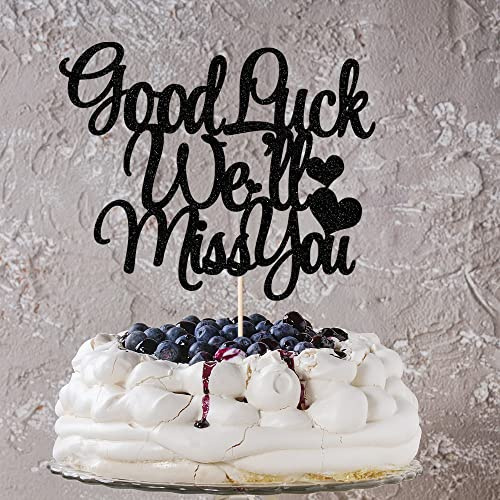 AROKIPPRY Good Luck We'll Miss You Cake Topper Retirement party Decorations | Black Glitter Job Change, Farewell,Graduation Party Cake Supplies