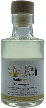 Dufte Momente Badezusatz Lemongras 100ml - hochwertiges Badeöl in attraktiver Glasflasche mit Korkmündung