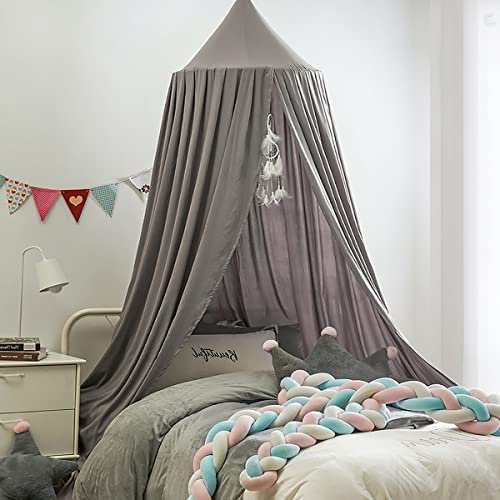KOGITI Betthimmel Vorhang für Mädchen Moskitonetz Große Prinzessin Vordächer für Bett Decke Bett Vorhang Leseecke Vorhang Raumdekor (Grau)