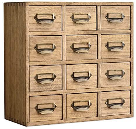 KIRIGEN Wooden Desktop Organiser with 12 Drawers, Brown